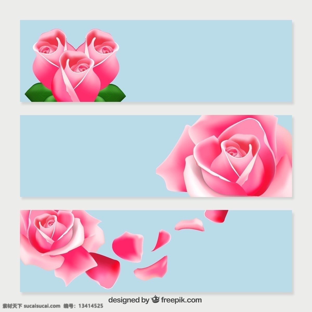 款 粉色 玫瑰 banner 矢量 3款 精美 艳丽 白色