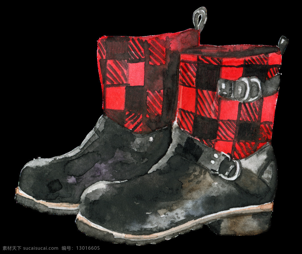 手绘 冬季 女款 靴子 透明 格子 寒冷 黑色 季节 免扣素材 透明素材 鞋子 装饰图片
