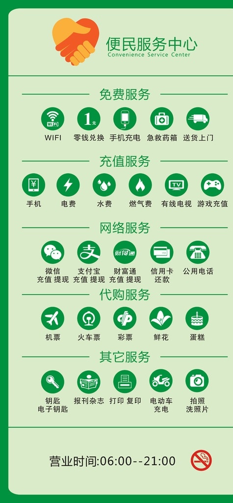 社区 便民 服务卡 便民服务中心 服务中心 图标 支付宝 财富通 微信 wifi 广告 标志图标 公共标识标志