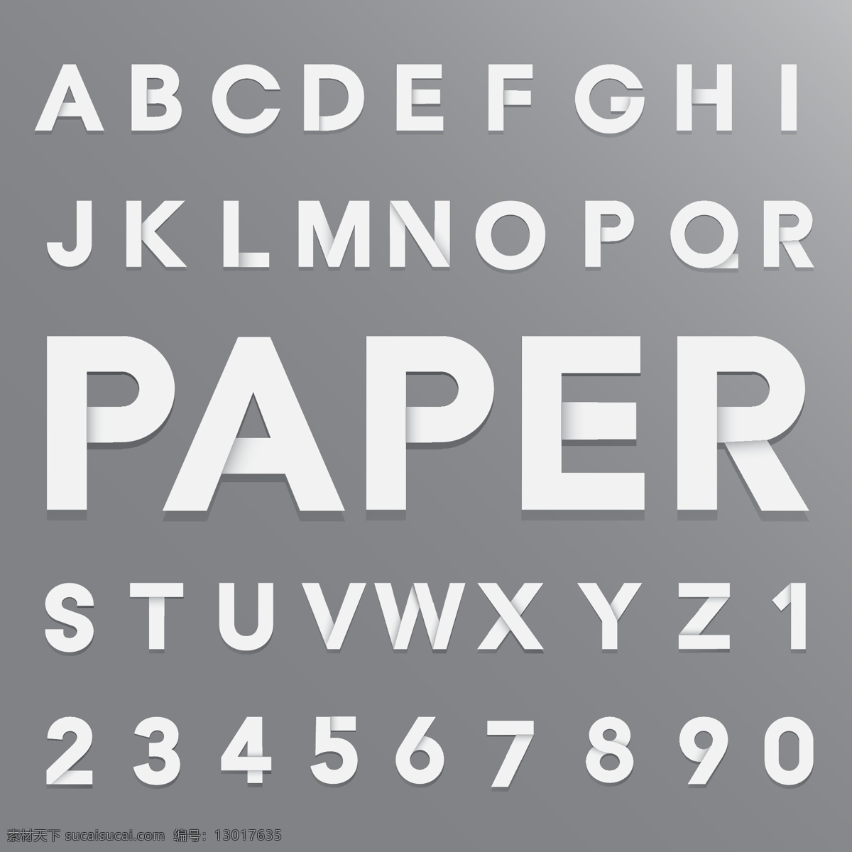 白色 折纸 字母 数字 白色折纸 英文字母 英文 艺术字体 矢量字母 书画文字 文化艺术 矢量素材 灰色