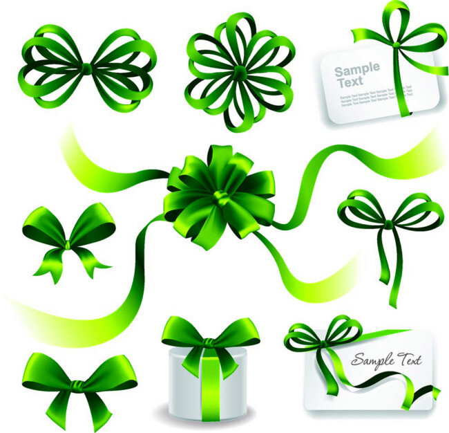 卡通 绿色 花朵 设计素材 集 创意 丝带 蝴蝶结 礼物装饰 矢量 装饰 绸带 矢量飘带 底纹边框 矢量素材