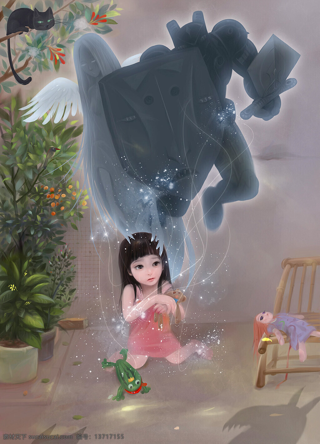 儿童幼儿 梦幻 青蛙 人物图库 树 玩具 椅子 哭泣 女孩 设计素材 模板下载 哭泣的女孩 psd源文件