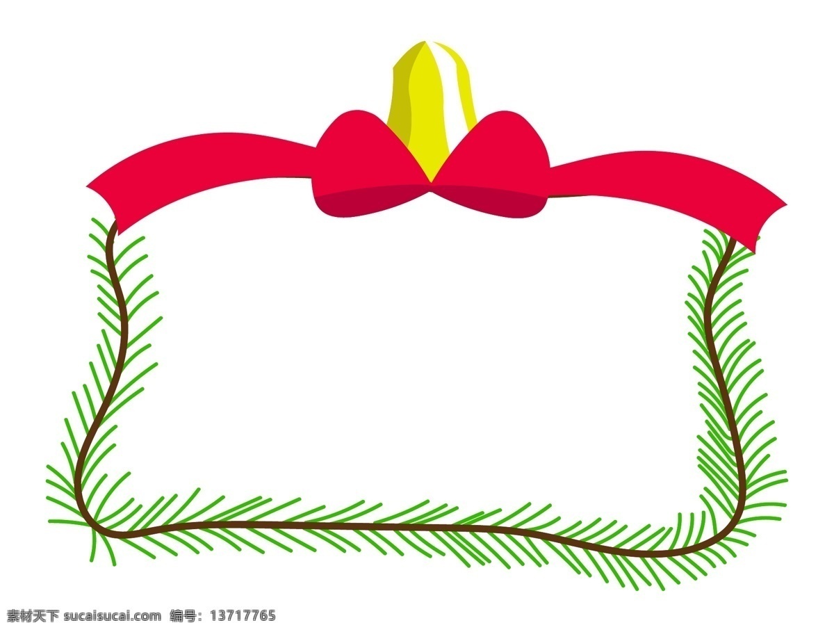 圣诞节 铃铛 手绘 边框 圣诞节边框 红色蝴蝶结 黄色铃铛 绿色边框 清新边框 铃铛手绘边框 绿色树枝边框