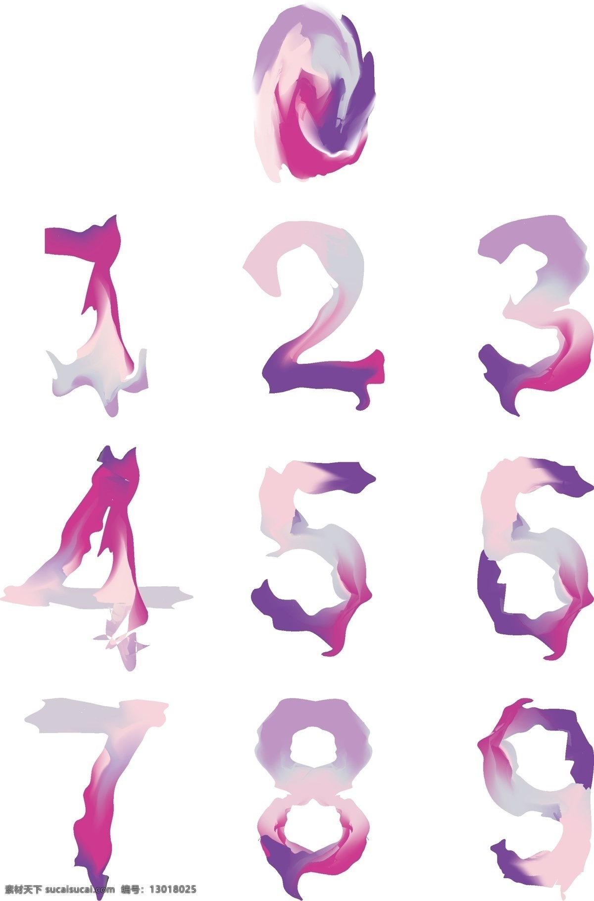 多彩 迷幻 流体 渐变 阿拉伯数字 艺术 字 商用 紫色 艺术字 玫红色 裸色