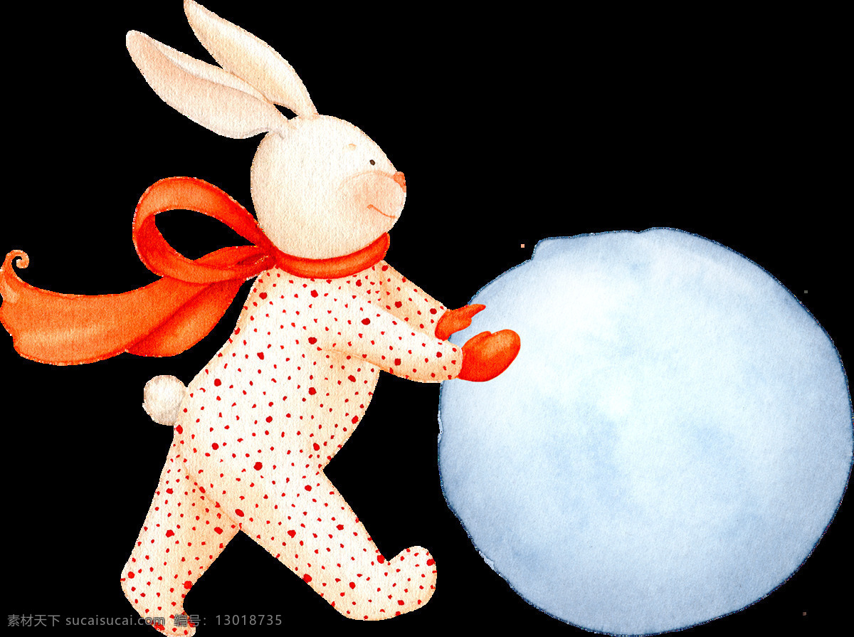 手绘 兔子 雪球 装饰 丝带 可爱 卡通 冬天 围巾