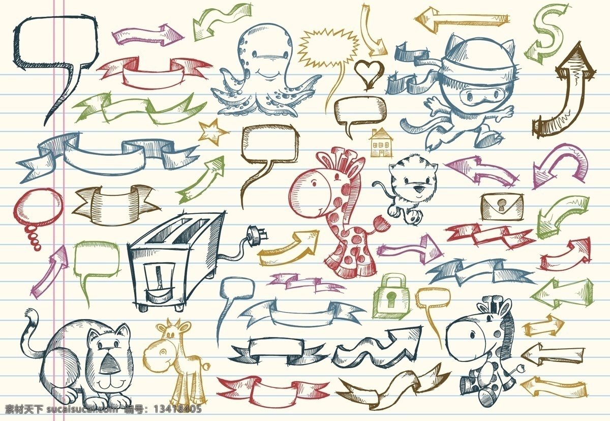 可爱 手绘 图案 矢量 材料 动态 对话框 对话泡泡 画 箭头 可爱的 鹿 旗帜 铅笔画 信封 小猫 章鱼 猪 丝带 烤面包机 一方面 矢量图 矢量人物