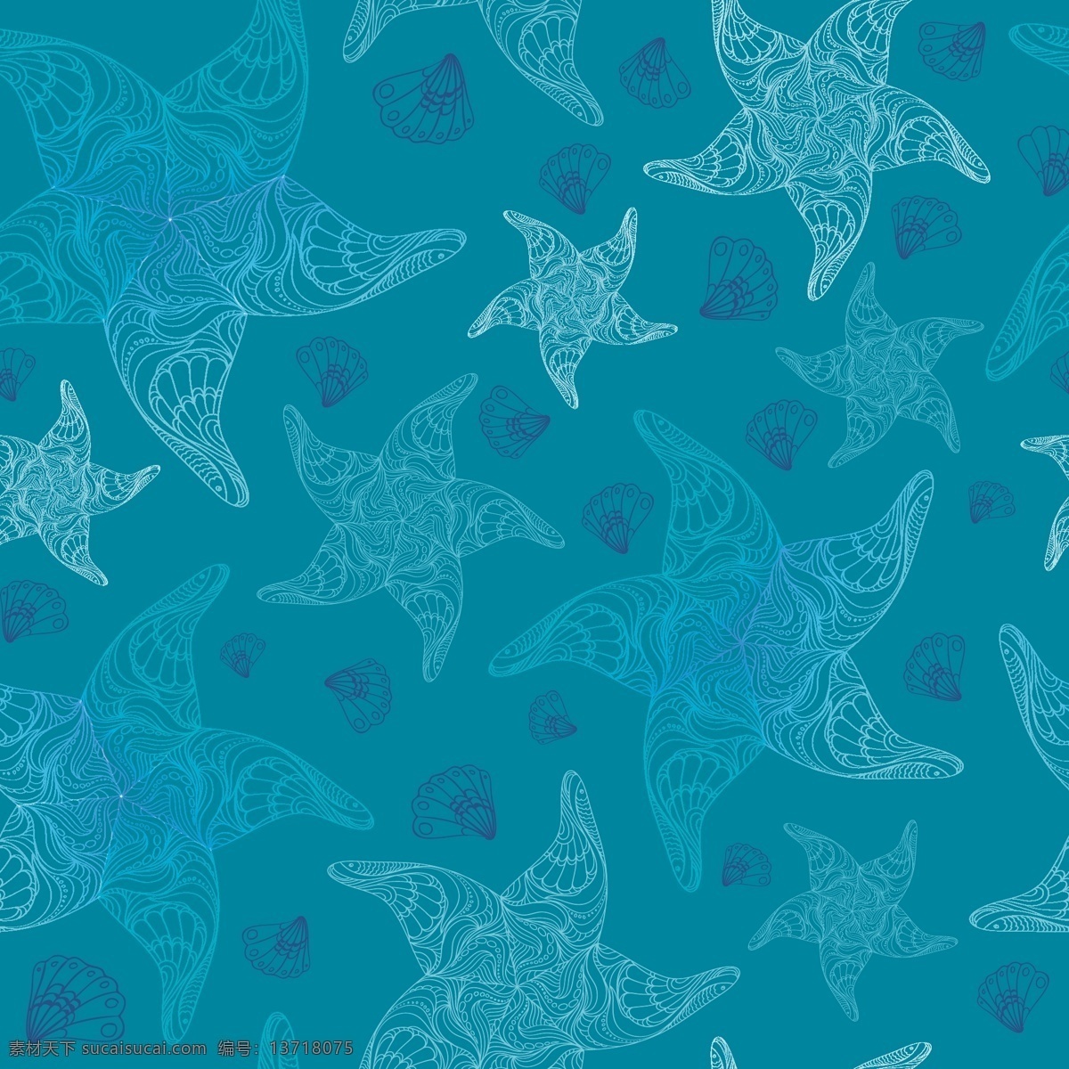 海滩贝壳背景 背景 模式 夏天 蓝色 海洋 贝壳 海星 图案 海洋生物
