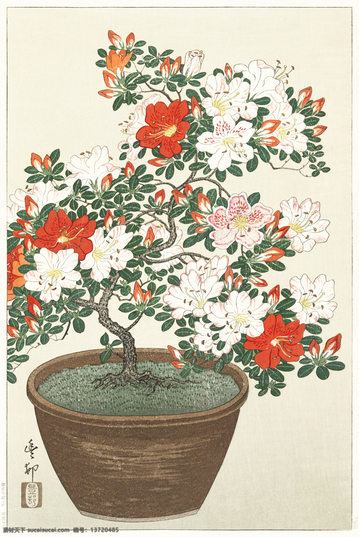 花瓶 花盆 水彩杜鹃花 杜鹃花插画 手绘杜鹃花 卡通杜鹃花 水墨画杜鹃花 中国风花盆 手绘花盆 写意画 中国画 手绘花草 手绘植物 花 生物世界 花草