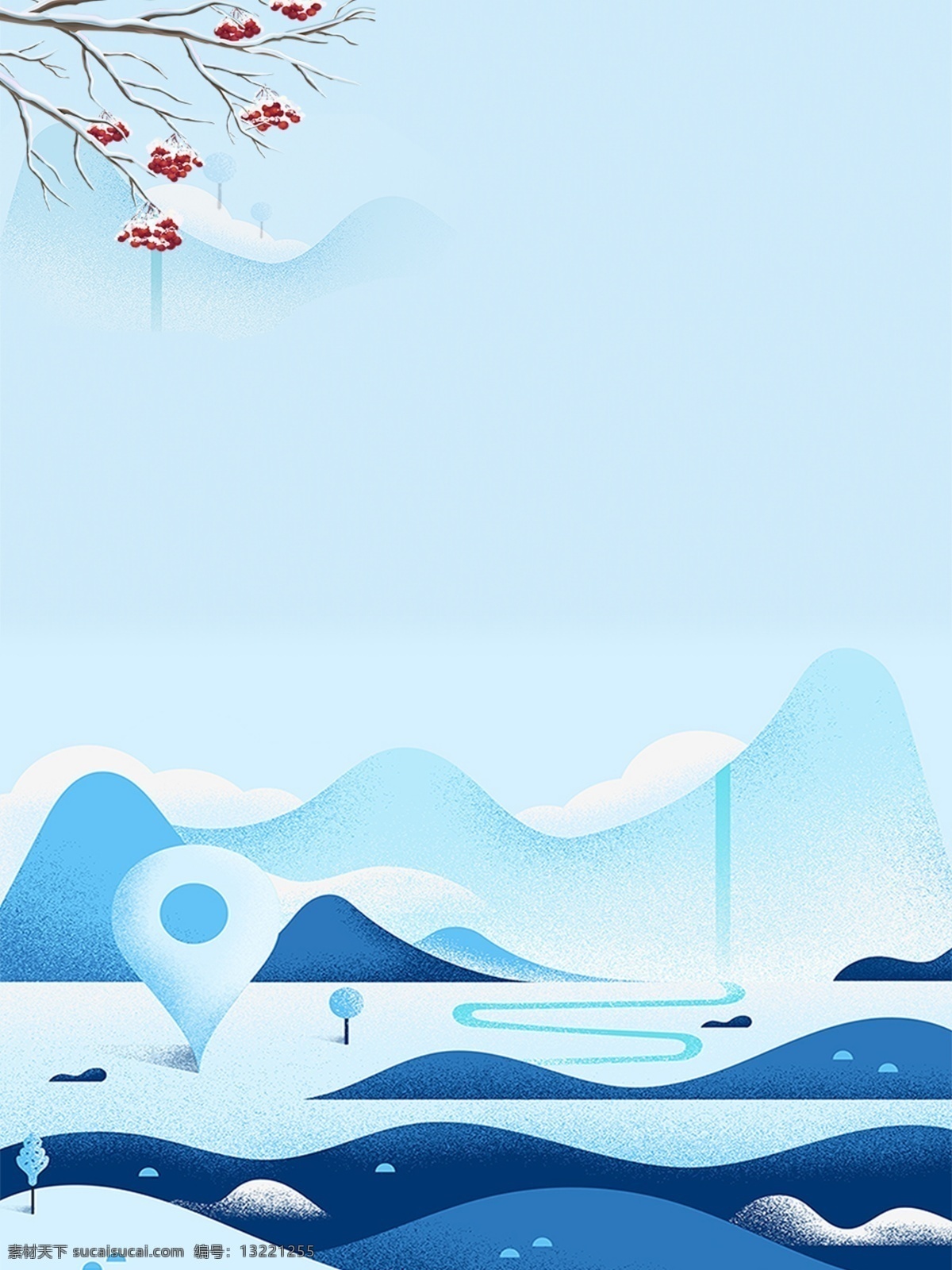冬天 飘 雪 森林 蓝色 卡通 手绘 海报 飘雪