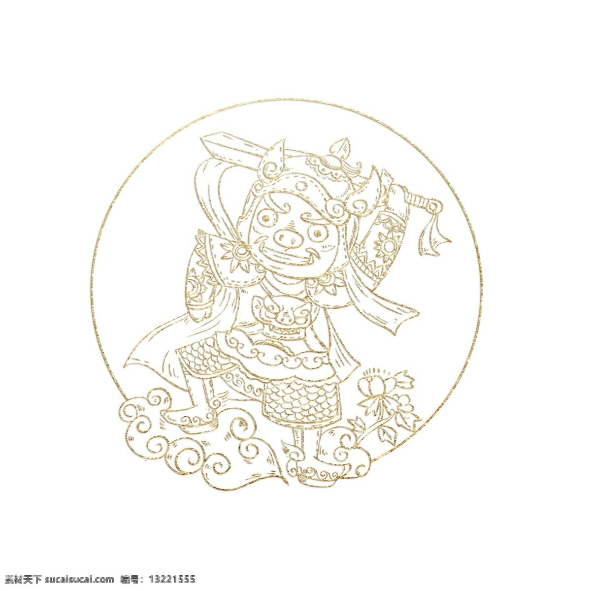 2019 猪年 春节 小 猪 门神 烫金 小猪