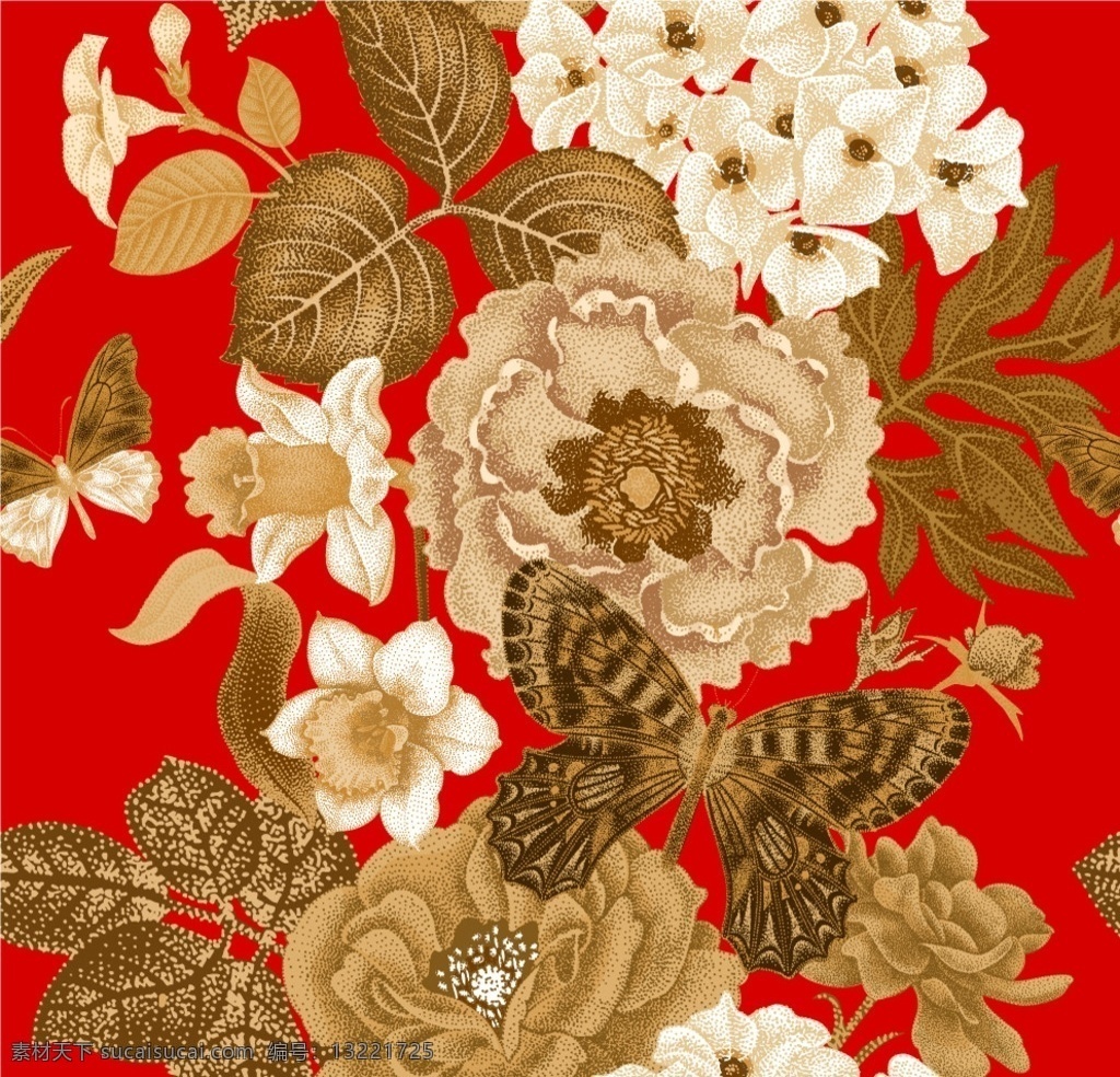 花朵 富贵图 中国风 复古 菊花 牡丹 怀旧 面料花型 数码印花 服装印花 服装设计 复古花纹 中国风花纹 窗帘 墙布 菊花富贵 底纹边框 花边花纹
