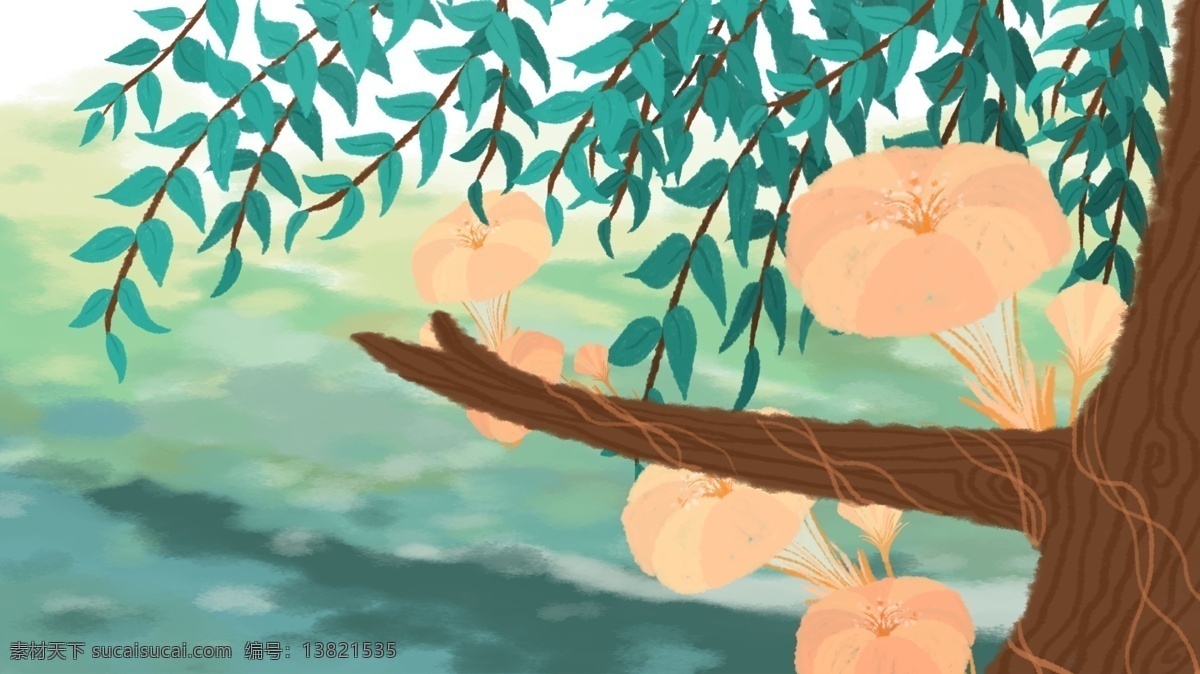 盛夏 乘凉 夏季 大树 插画 背景 清新 海报背景 背景素材 卡通背景 清新背景 手绘 插画背景 盛夏乘凉 植物 树木 夏季背景 banner 广告背景 psd背景 背景展板