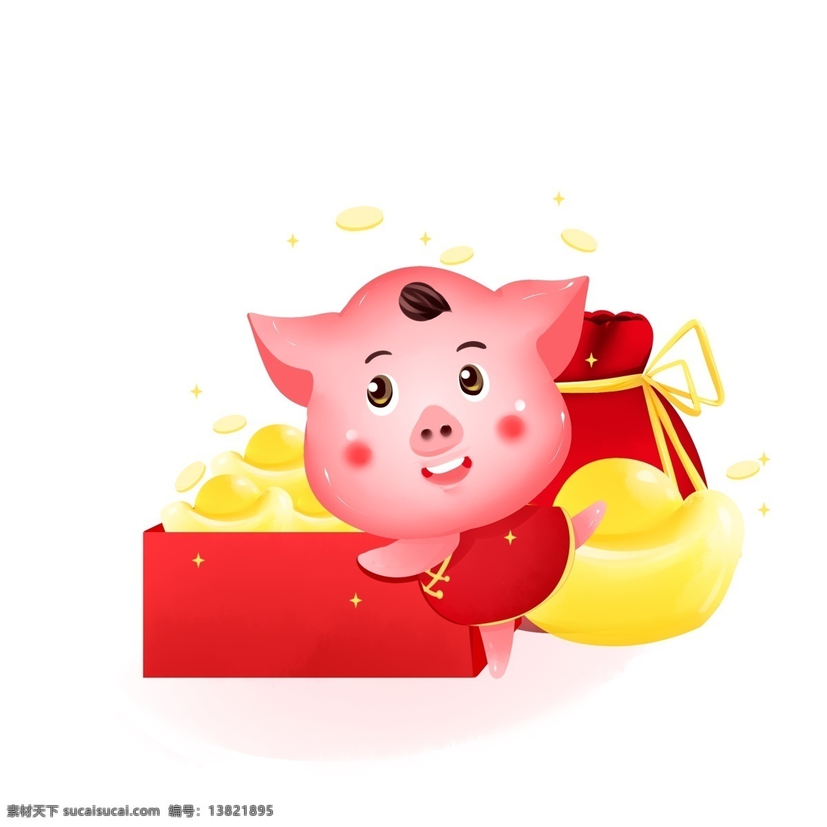 新年 立体 猪 ip 发财 红包 福 袋 促销 金币 购物 猪年 卡通猪 元宝 立体猪