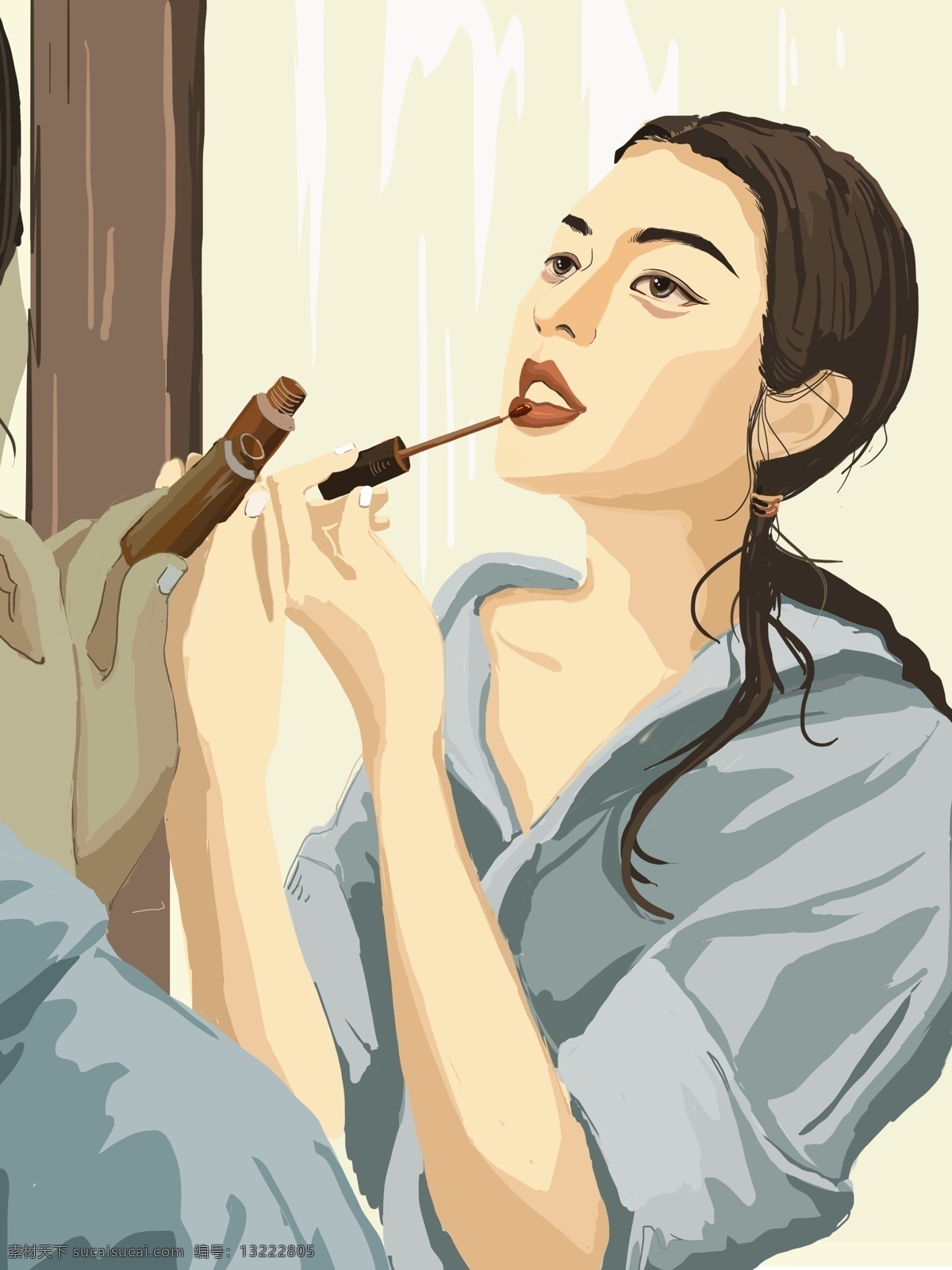 治愈 清新 美 妆 化妆 女孩 手绘插画 插画 美妆