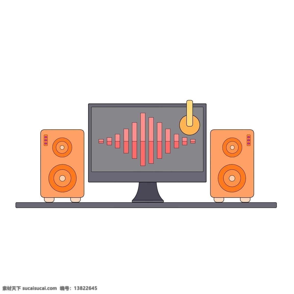 装饰 音乐 设备 ppt装饰 音乐设备 音乐插画 数据 音乐播放器 电脑 耳机 橙色音响 音乐符号