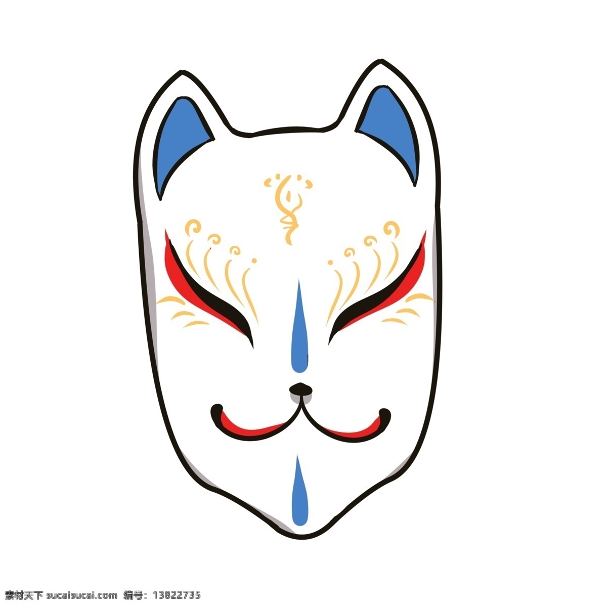 日本 狐狸 面具 插画 狐狸面具 日本面具 可爱的面具 装饰品 日本文化 白色狐狸面具 面具装饰插画