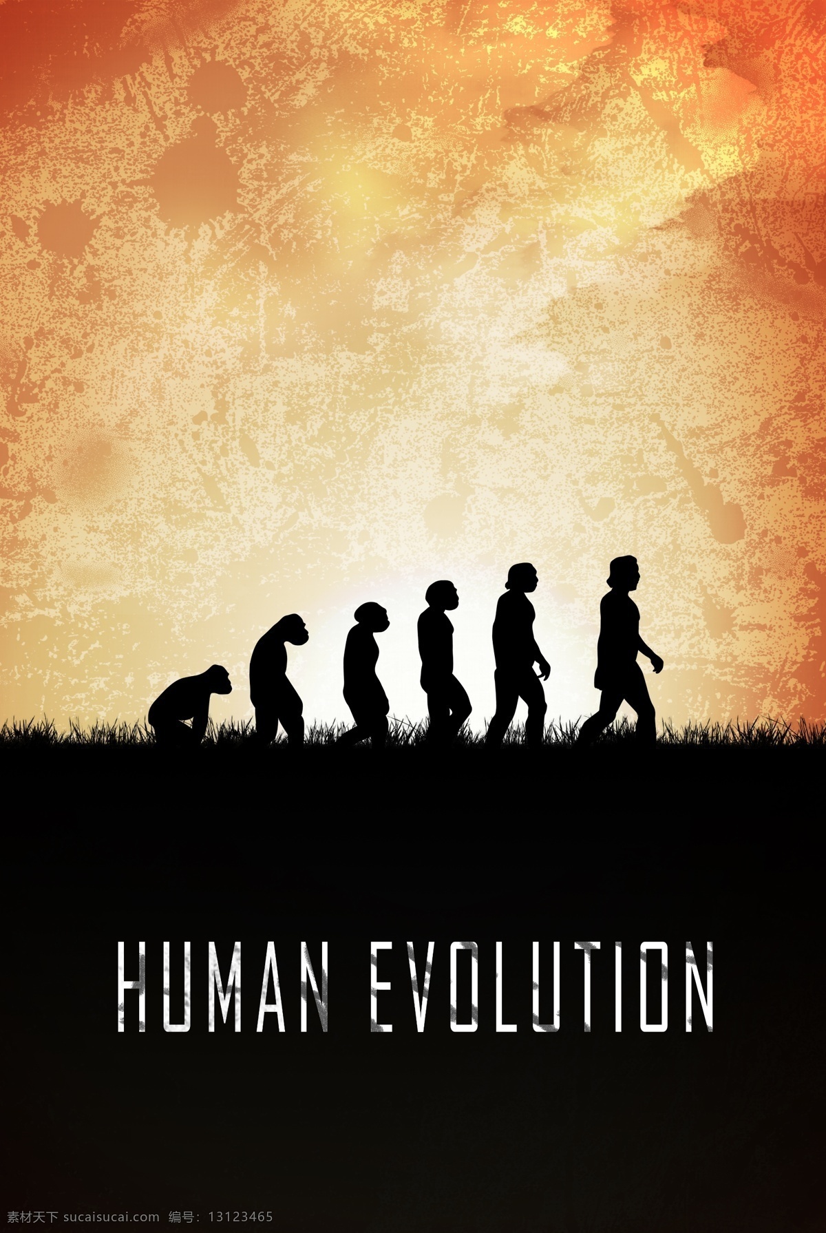 人类进化海报 历史 原创 背景 进化 人类 背景素材 沧桑 古老 创意