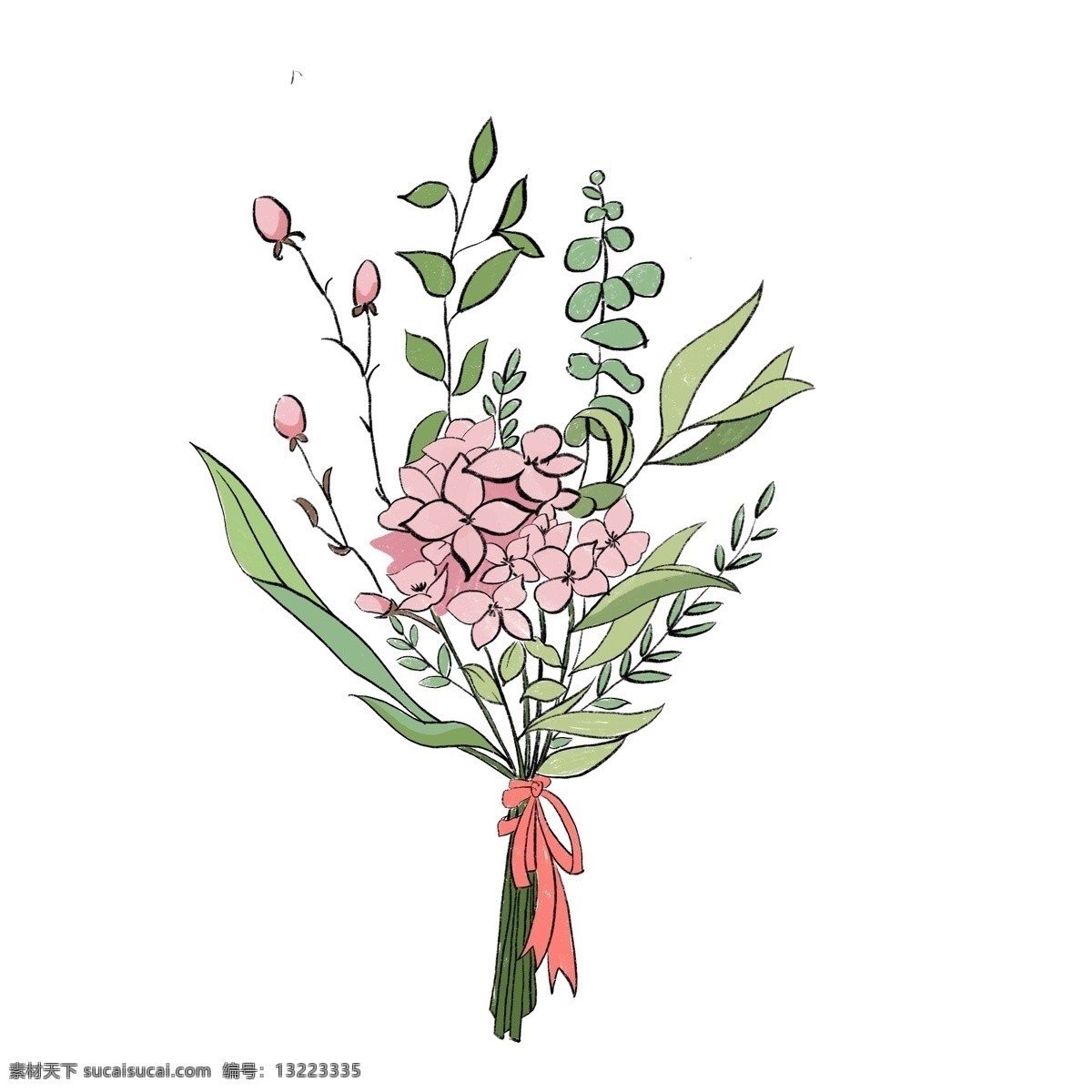 春天 手绘 清新 花束 花朵 捧花 花卉