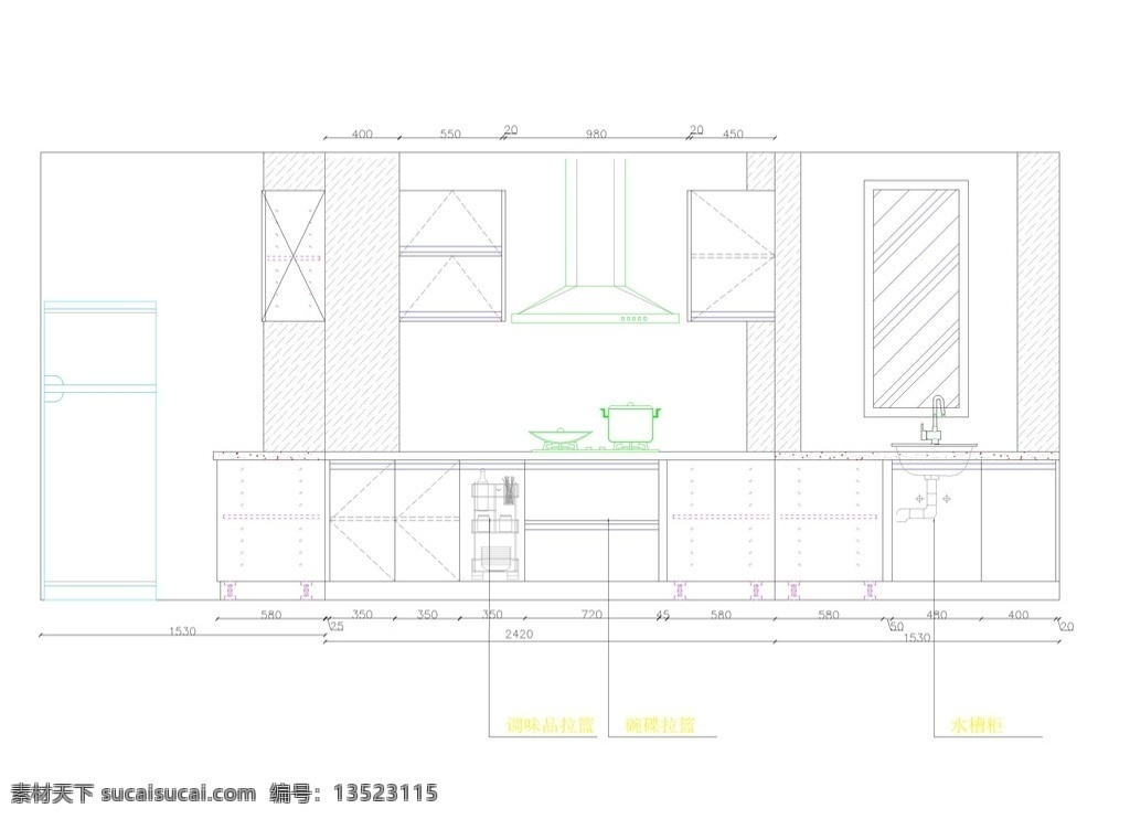 现代厨房 实木橱柜 实木 厨房设计 厨房 橱柜 厨房立面图 cad 装修 cad设计图 现代科技 dwg