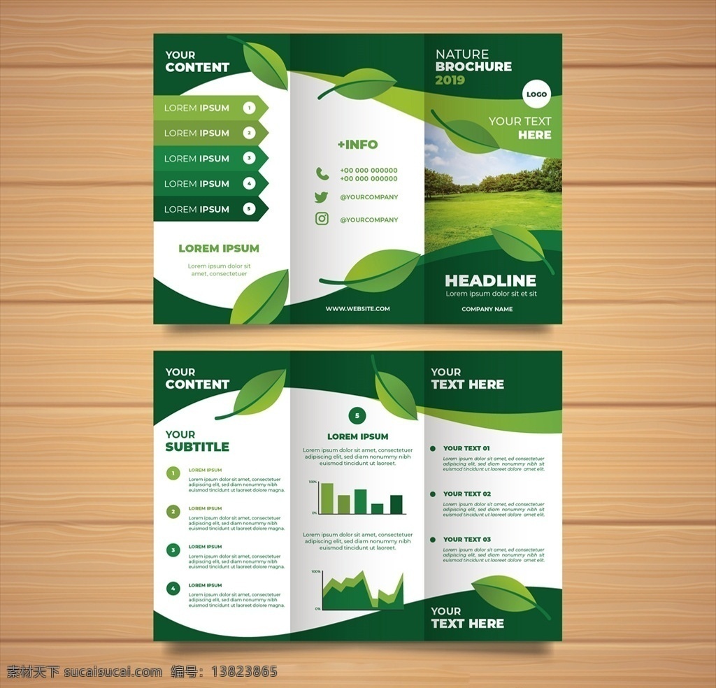 绿色 简约 三 折页 模板 环保 植物 树叶 三折页 画册设计