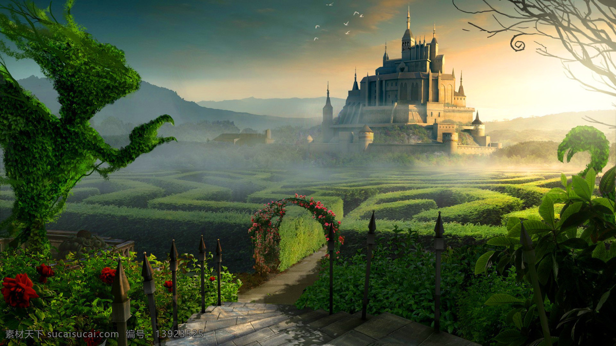 美丽 古城堡 风景 高清 绿色 魔幻 仙境