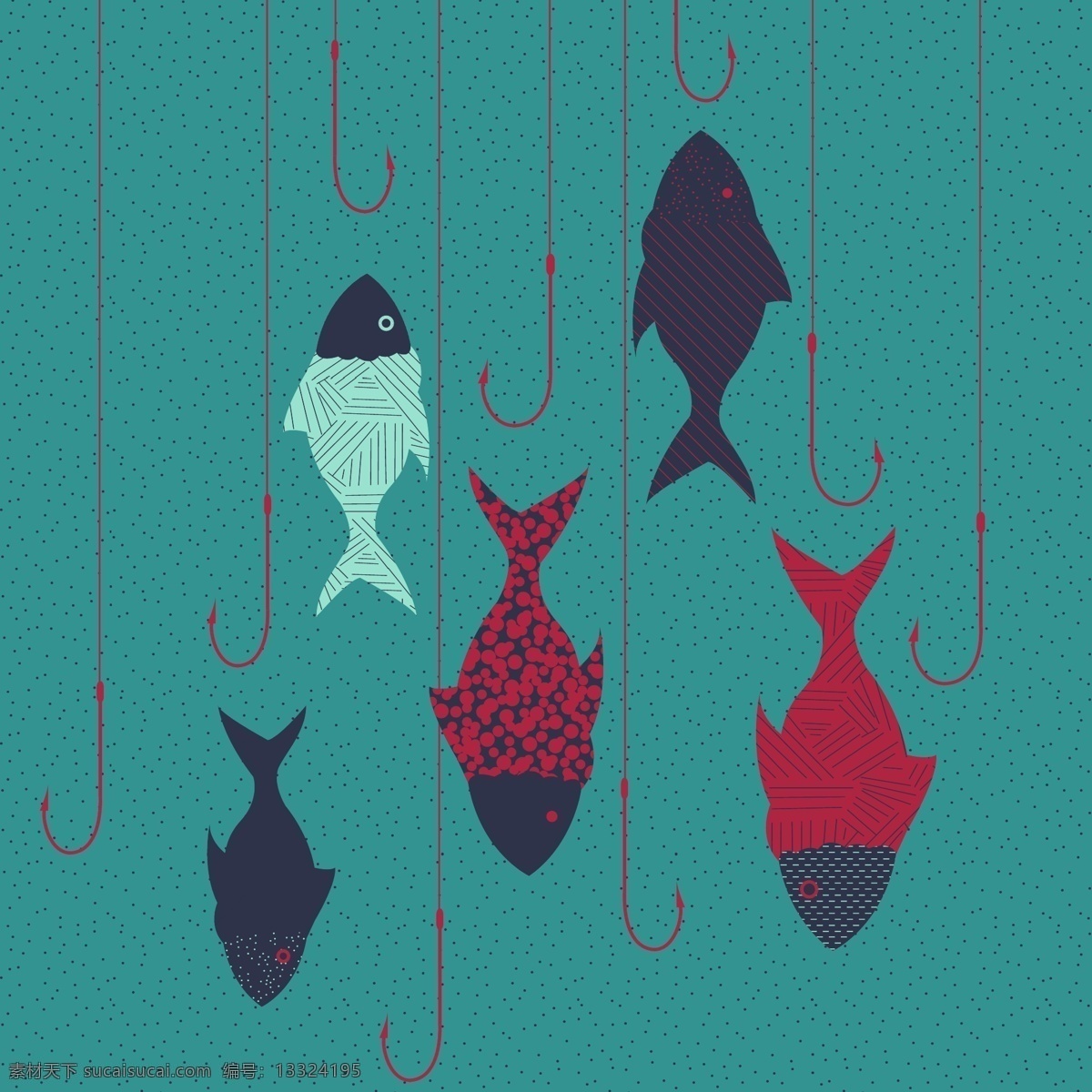 印花 矢量图 动物图案 服装图案 印花矢量图 鱼 鱼钩 面料图库 服装设计 图案花型