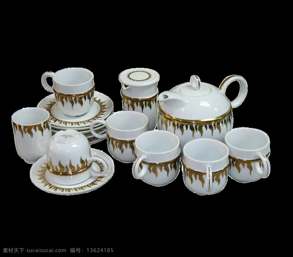 清新 金色 花纹 茶具 产品 实物 白色茶杯 产品实物 金黄色茶杯 清新风格 陶瓷茶具