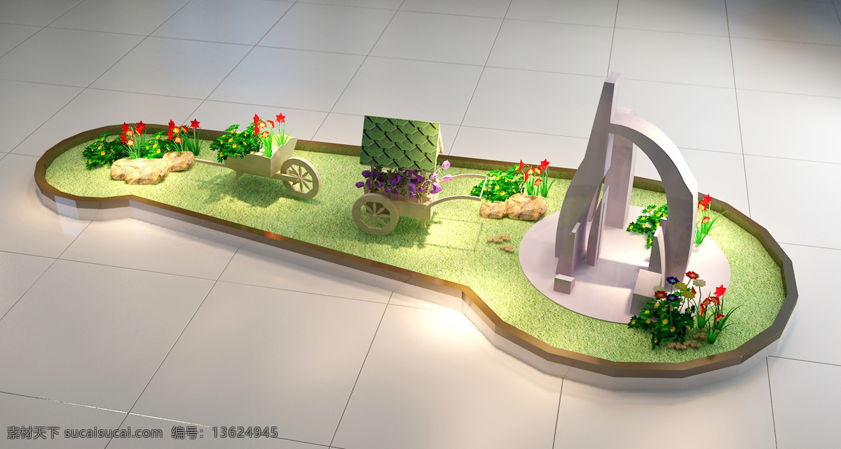 展示 景观 3d设计模型 max 房子 花草 花篮 绿地 石头 小车 源文件 展示模型 展示景观 小景 室内小景 展示小景 3d模型素材 其他3d模型