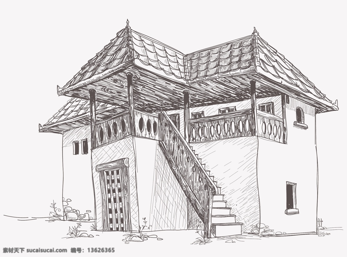 矢量 建筑物 速描 房屋 房子 矢量素材 素描 速写 屋子 矢量图 其他矢量图