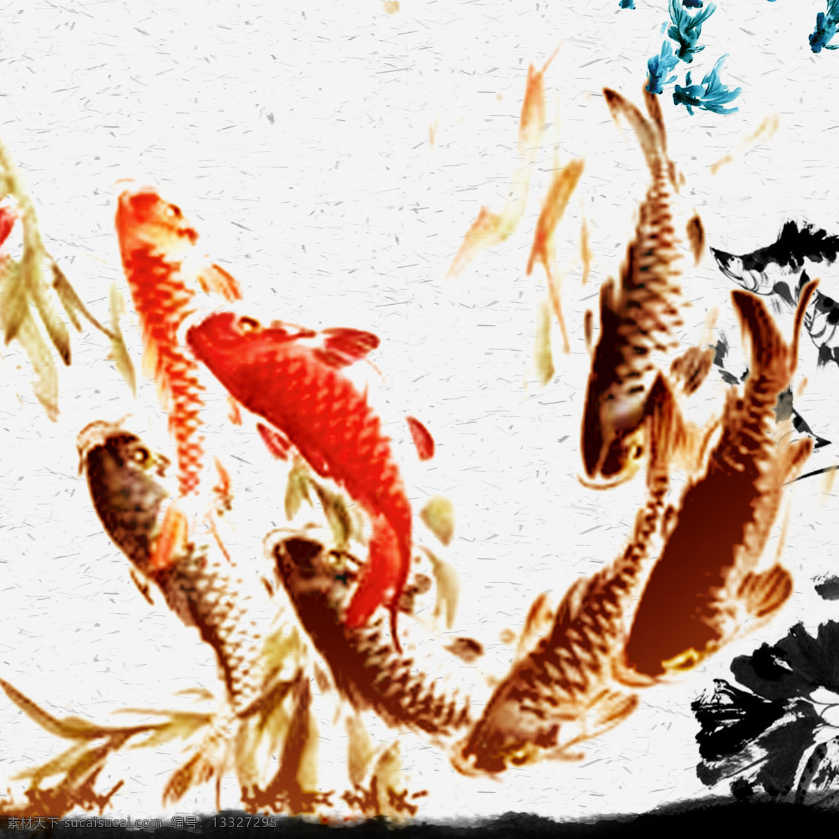 彩绘 九 鱼 图 装饰画 背景素材 壁画 插画 抽象 抽象花 抽象画 无 框 画素 材 画 模板下载 无框画 九鱼图