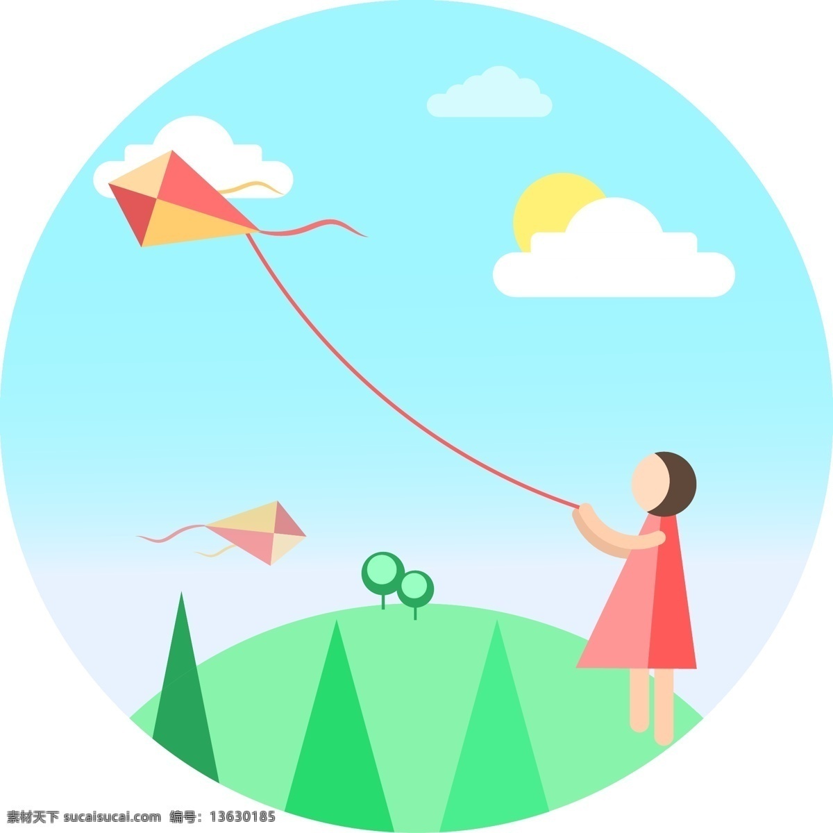 春季 放风筝 场景 元素 商用 春季元素 风筝 女孩 简约 海报元素