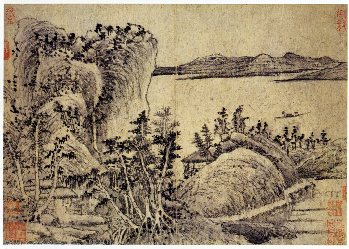 绘画书法 山水画 水墨画 文化艺术 中国画 元 王蒙 溪山风雨图册 十开8 十开 藏画 元四家 册页 上海博物馆藏