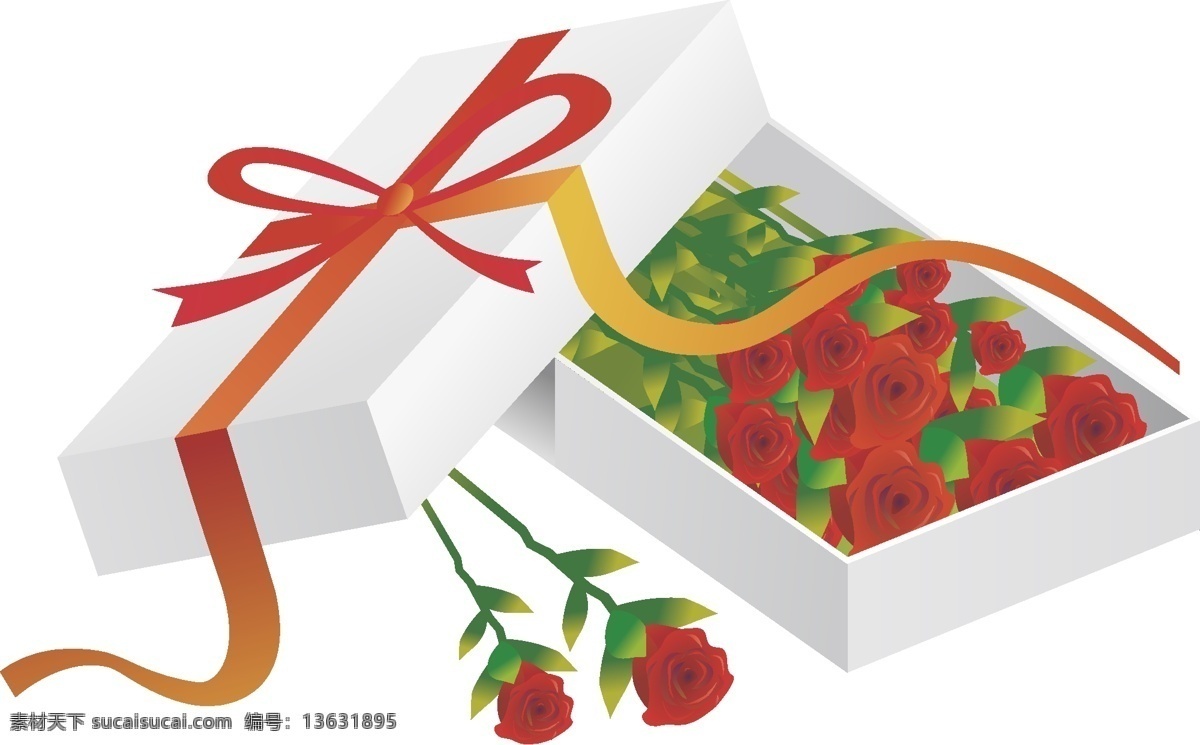 玫瑰 礼盒 包装盒 缎带 红玫瑰 花束 节日素材 玫瑰花束 情人节 玫瑰礼盒 矢量图库 情人节七夕