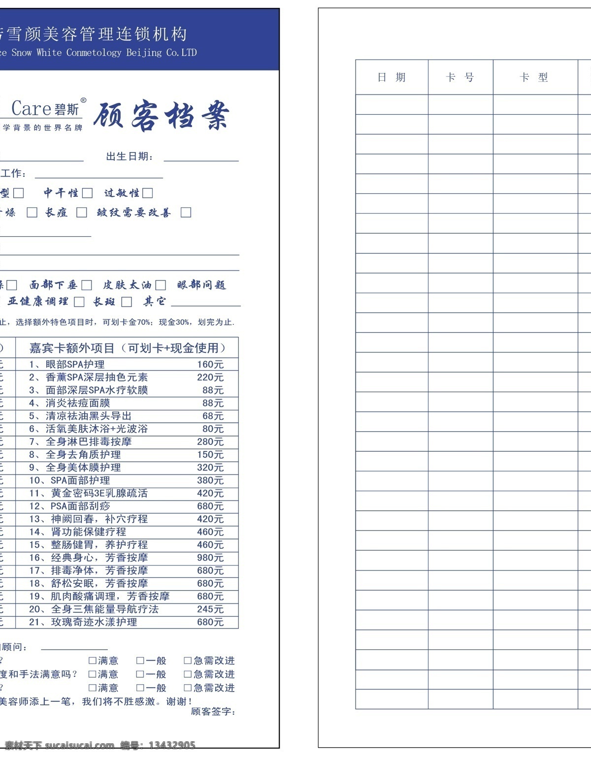 美容院 顾客 档案 格式 顾客档案 客户资料 碧斯 美容 美体 其他设计 矢量