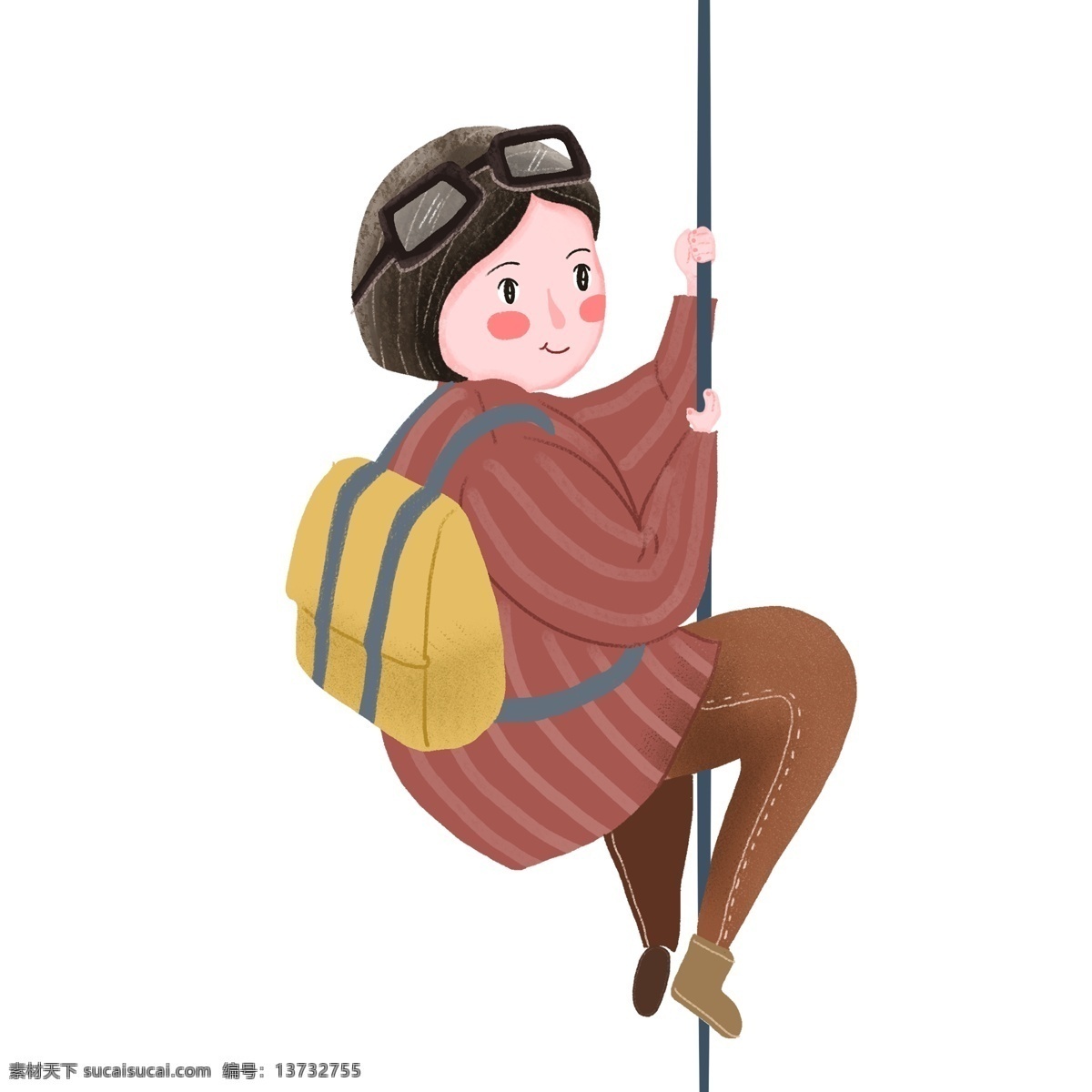 复古 肌理 攀爬 女孩子 插画 复古肌理 手绘 人物 卡通