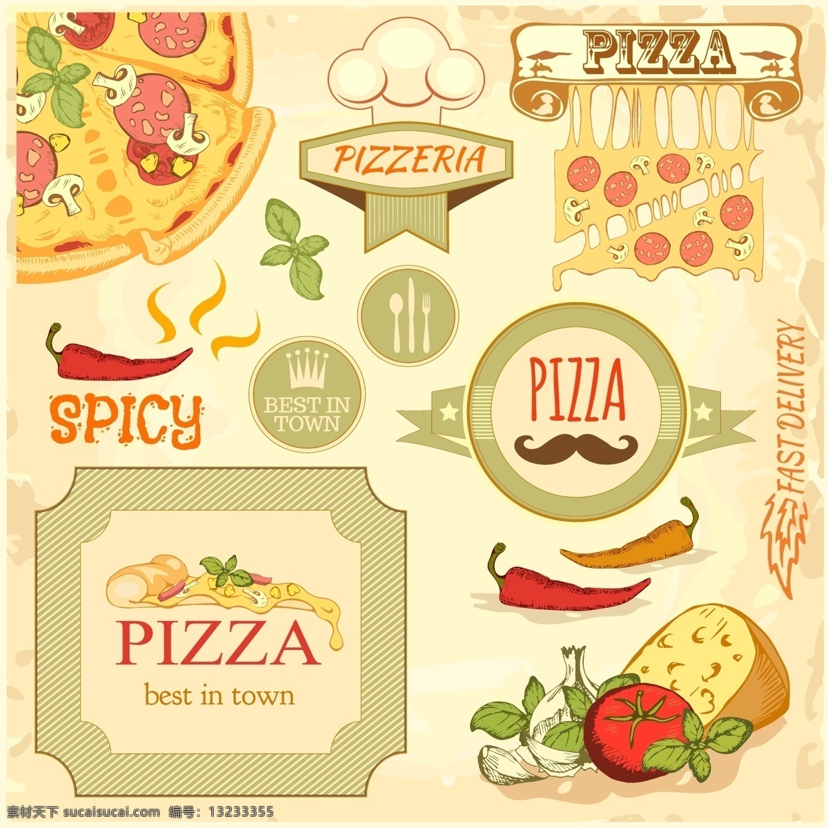 披萨 原料 美食 西餐 矢量图 其他矢量图