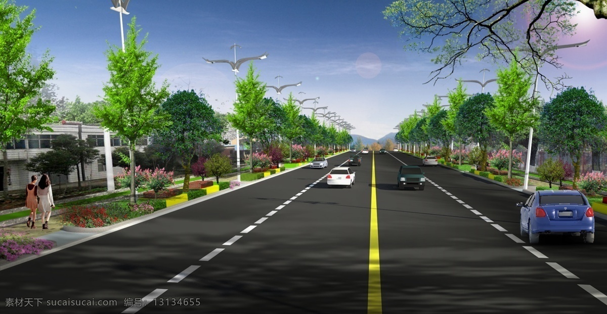 道路绿化 道路 绿化 道路绿化方案 绿化效果图 树木 路灯 其他设计 环境设计 源文件