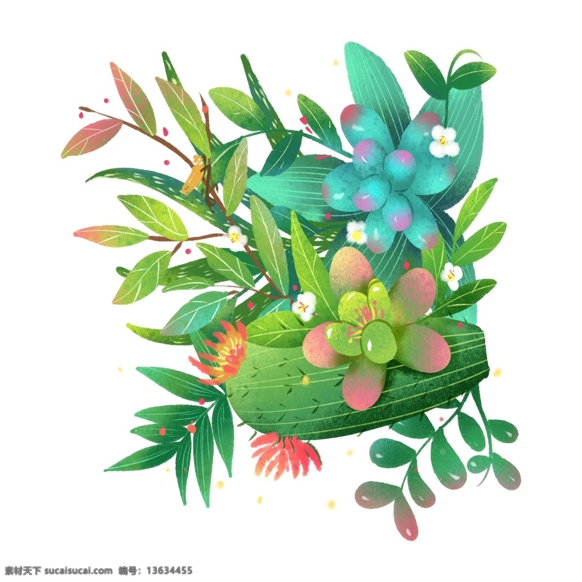 手绘 水彩 花卉 卡通 透明 免 扣 花朵 透明素材 卡通素材 叶子
