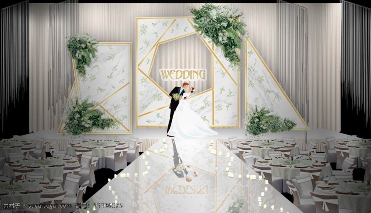 白 绿色 小 清新 婚礼 主 舞台 效果图 简约 白绿色婚礼 装饰花艺 蜡烛装饰