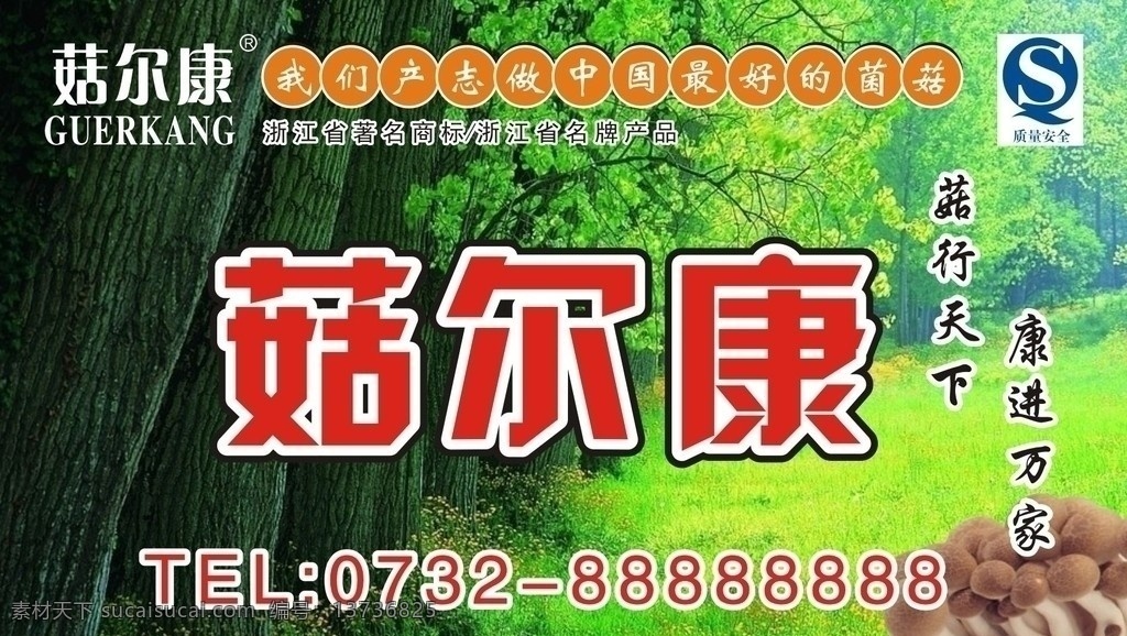 菇尔康海报 质量认证 我们 立志 做 中国 最好 菌 菇 健康 菌菇 森林 菇行天下 康进万家 电话 卡通版的菌菇 金针菇 绿色背景 草地 浙江省 名牌 产品 质量安全认证 广告设计模板 源文件 矢量