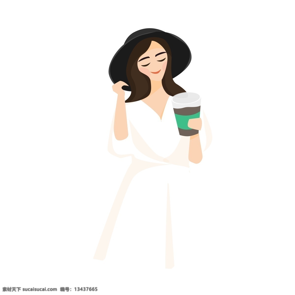 时尚 卡通 女生 商用 元素 女性 帽子 插画 裙子 人物设计