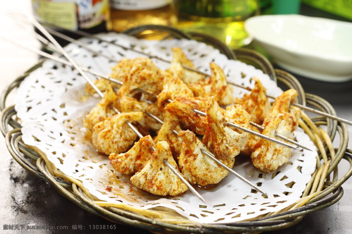 烤花菜 花菜串 花菜 烤花菜串 烧烤 小吃美食 烤蔬菜 餐饮美食 传统美食 摄影图库