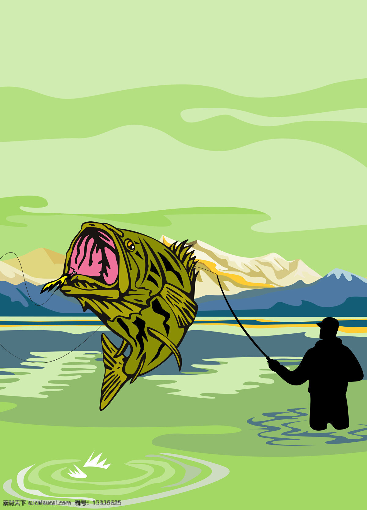 大口 黑 鲈鱼 钓鱼 竿 生物世界