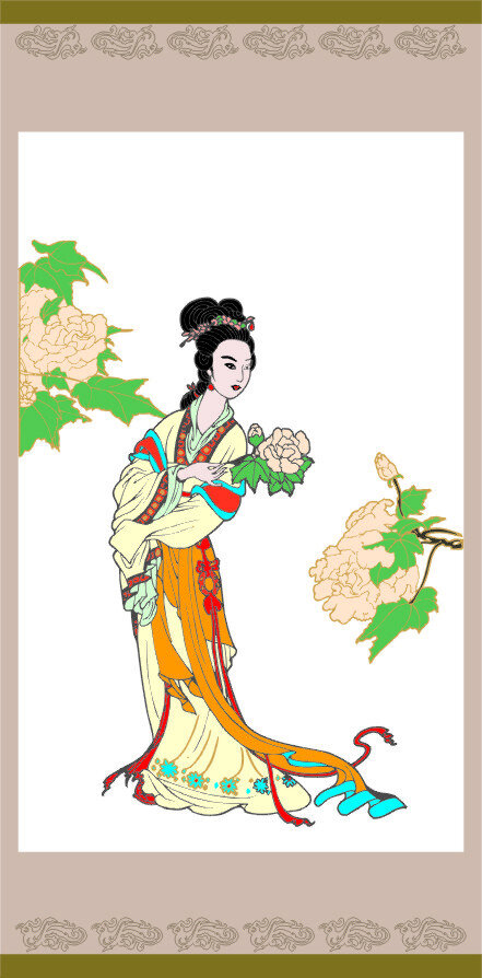 国画 人物 工笔画 古代美女图 国画荷花 国画竹 美女图 和和美美 装饰素材 室内装饰用图