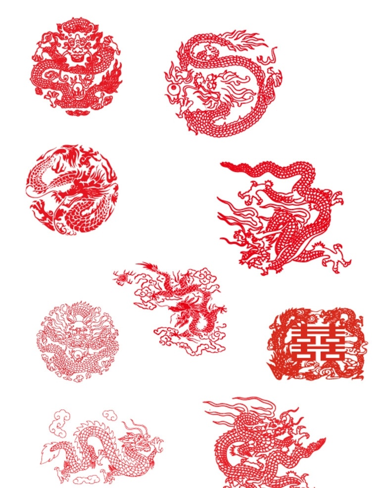 祥文龙 底纹 白描龙 剪纸龙 龙纹 边框 底纹边框 条纹线条