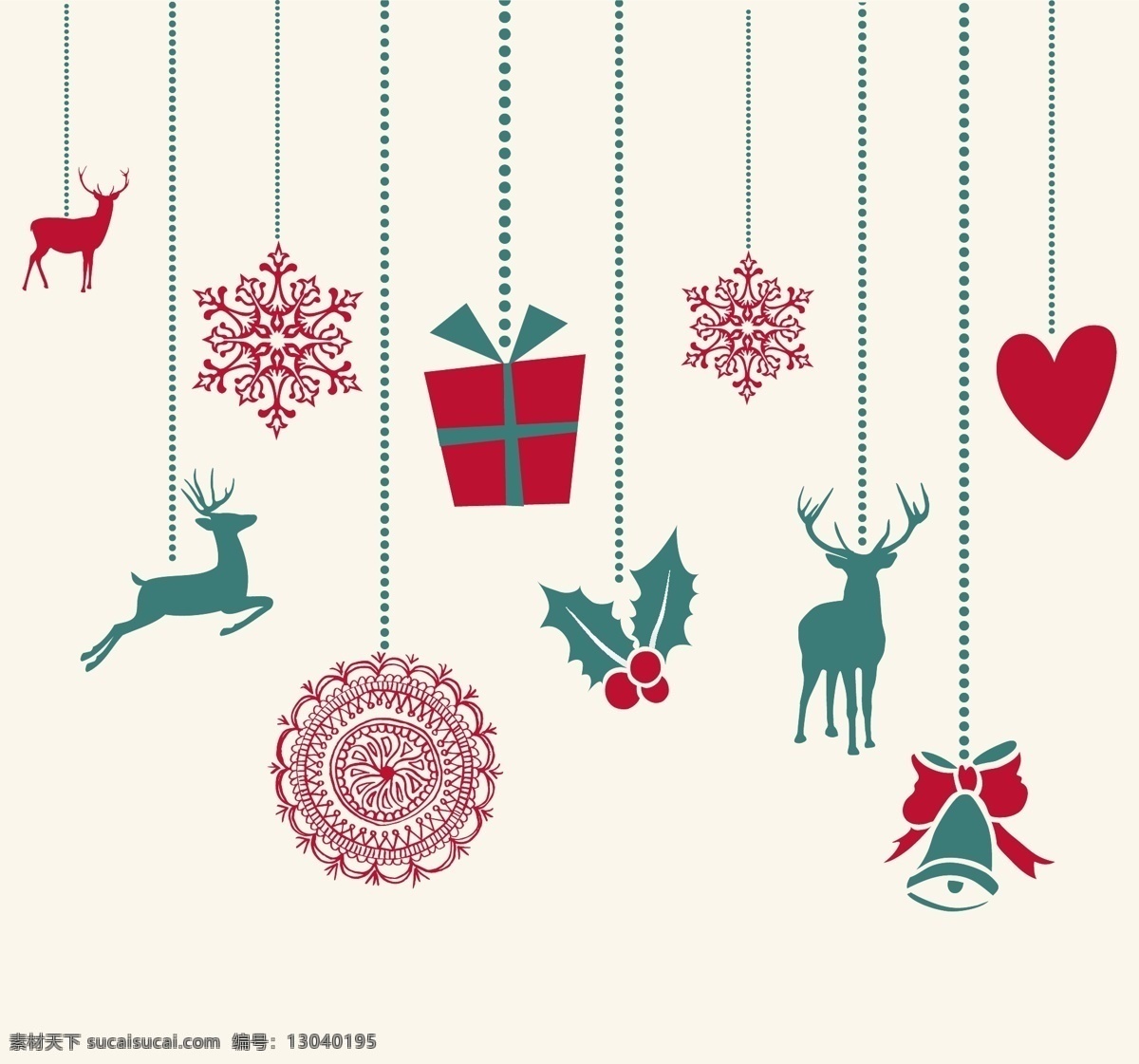 圣诞元素 圣诞节 礼物盒 麋鹿 铃铛 雪花 白色