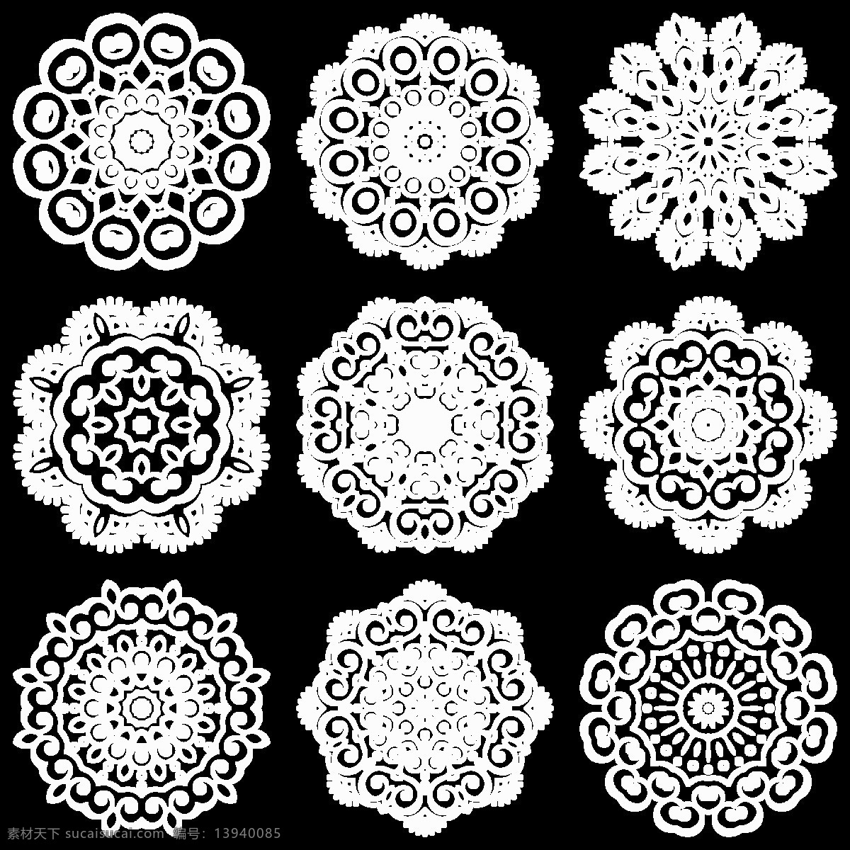 白色 抽象 曼陀罗 花纹 免 抠 透明 图 层 雪花图标 几何对称花纹 唯美 旋转 对称 图形 中心对称图形 装饰花纹图案 黑色图标 装饰 图案 花朵 抽象花卉