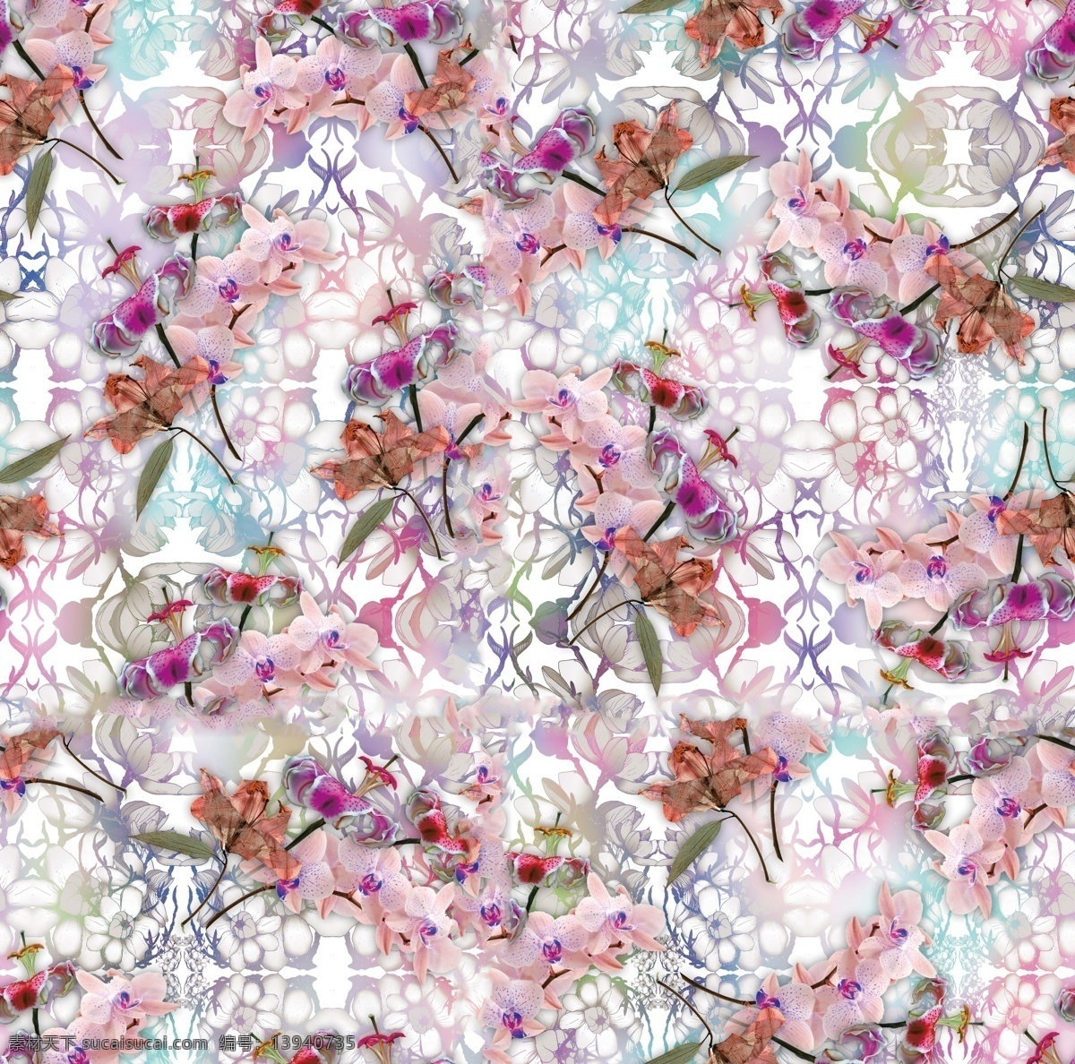 数码印花 花朵 红色花朵 粉色花朵 花朵背景 立体花朵 花卉 插画 花纹 生物世界 花草 原创花朵 分层 定位花
