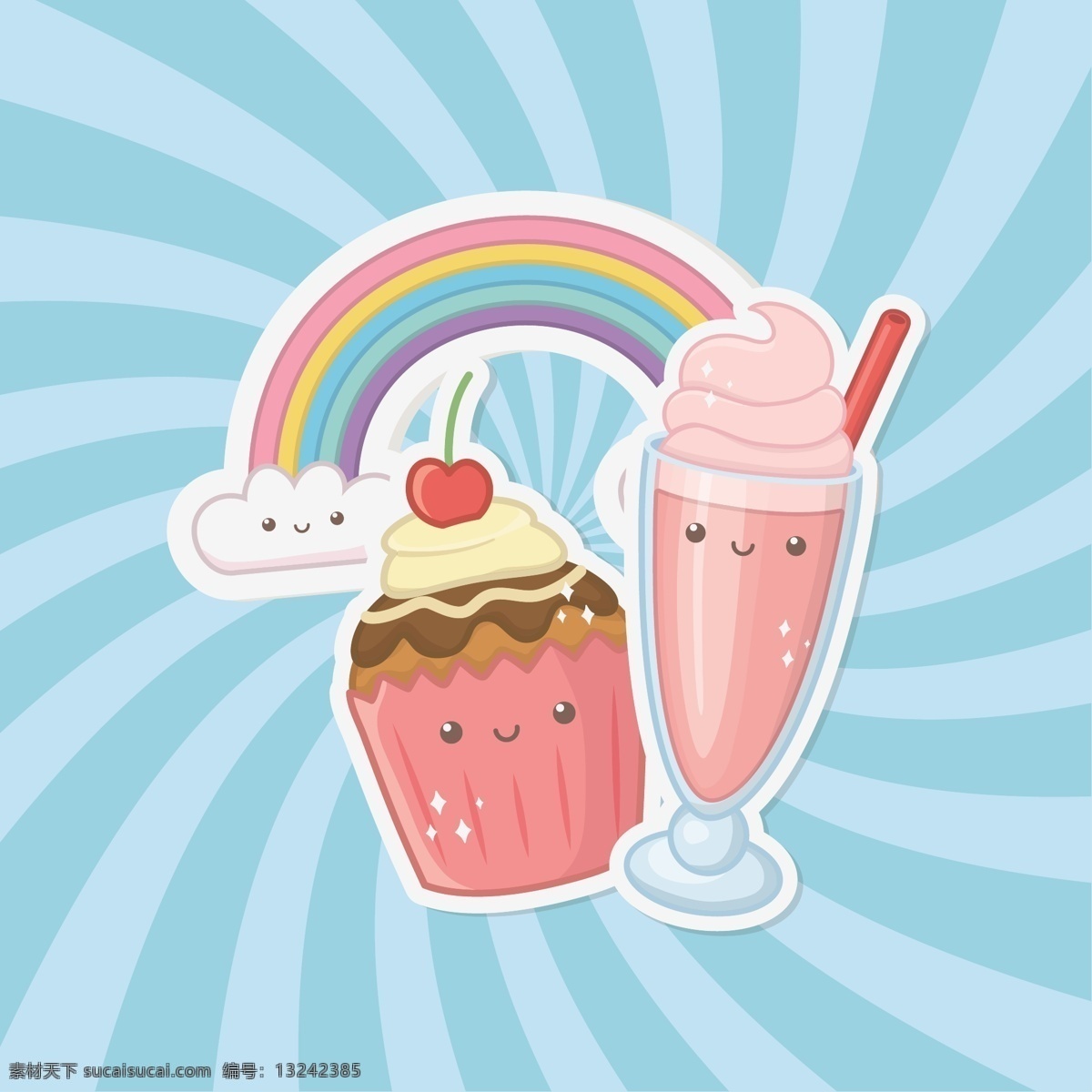 小 清新 点心 卡通 图案 小清新 彩色 创意 夏日装饰 下午茶 蛋糕 冰淇淋 装饰图案 冰棒 巧克力 面包 甜甜圈 矢量插画