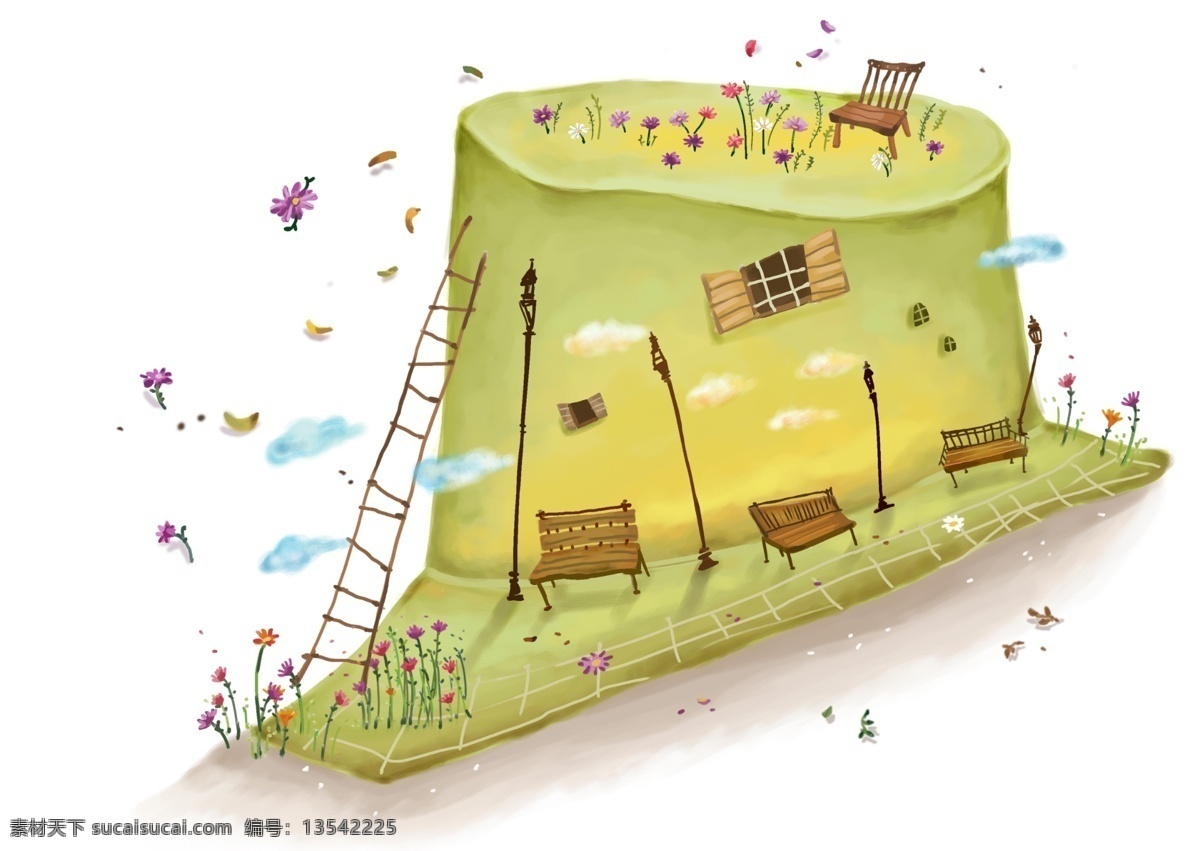 蛋糕 上 露天 平台 创意 插画 露天平台 创意插画素材 psd源文件
